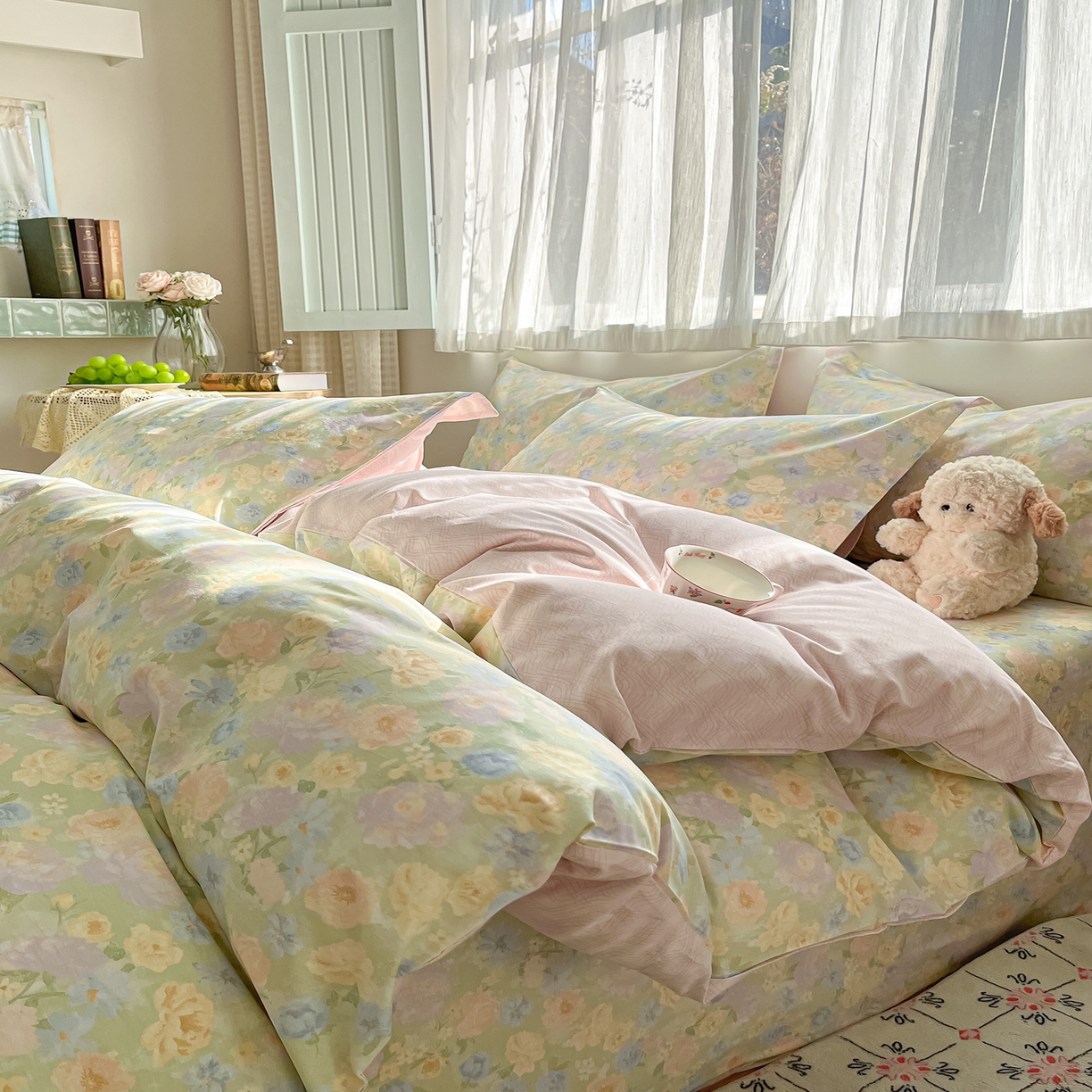 91家纺网 家纺一手货源 找家纺 女子家纺 2026新款全棉纯棉印花单品系列花卉款四件套 栀子花语