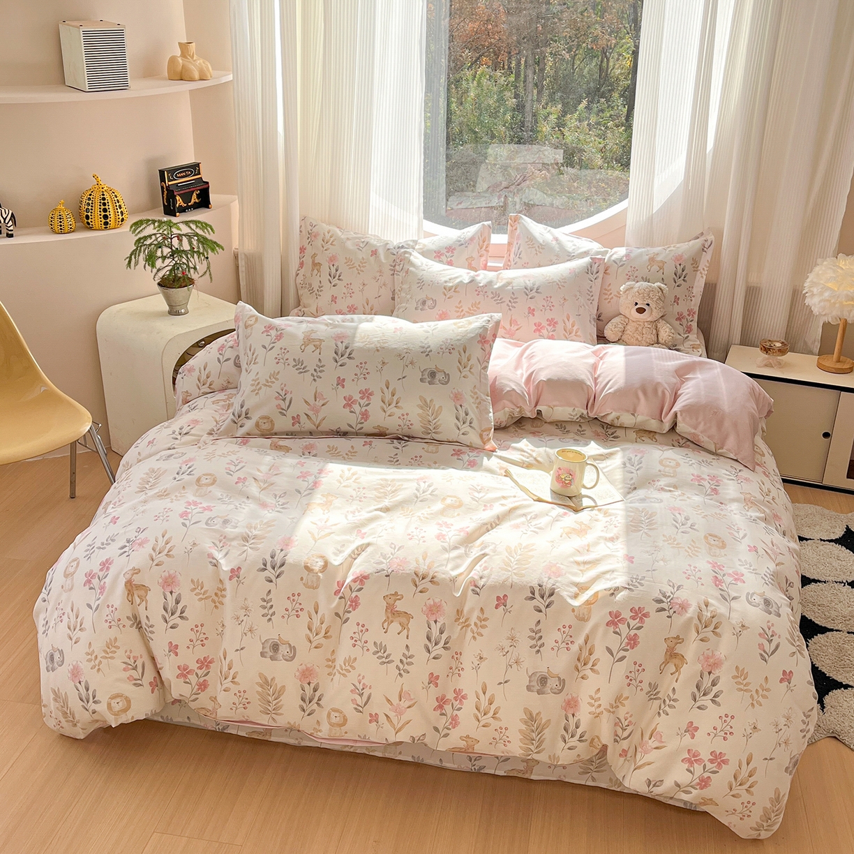 91家纺网 家纺一手货源 找家纺 女子家纺 2026新款全棉纯棉印花单品系列花卉款四件套 自然手记粉