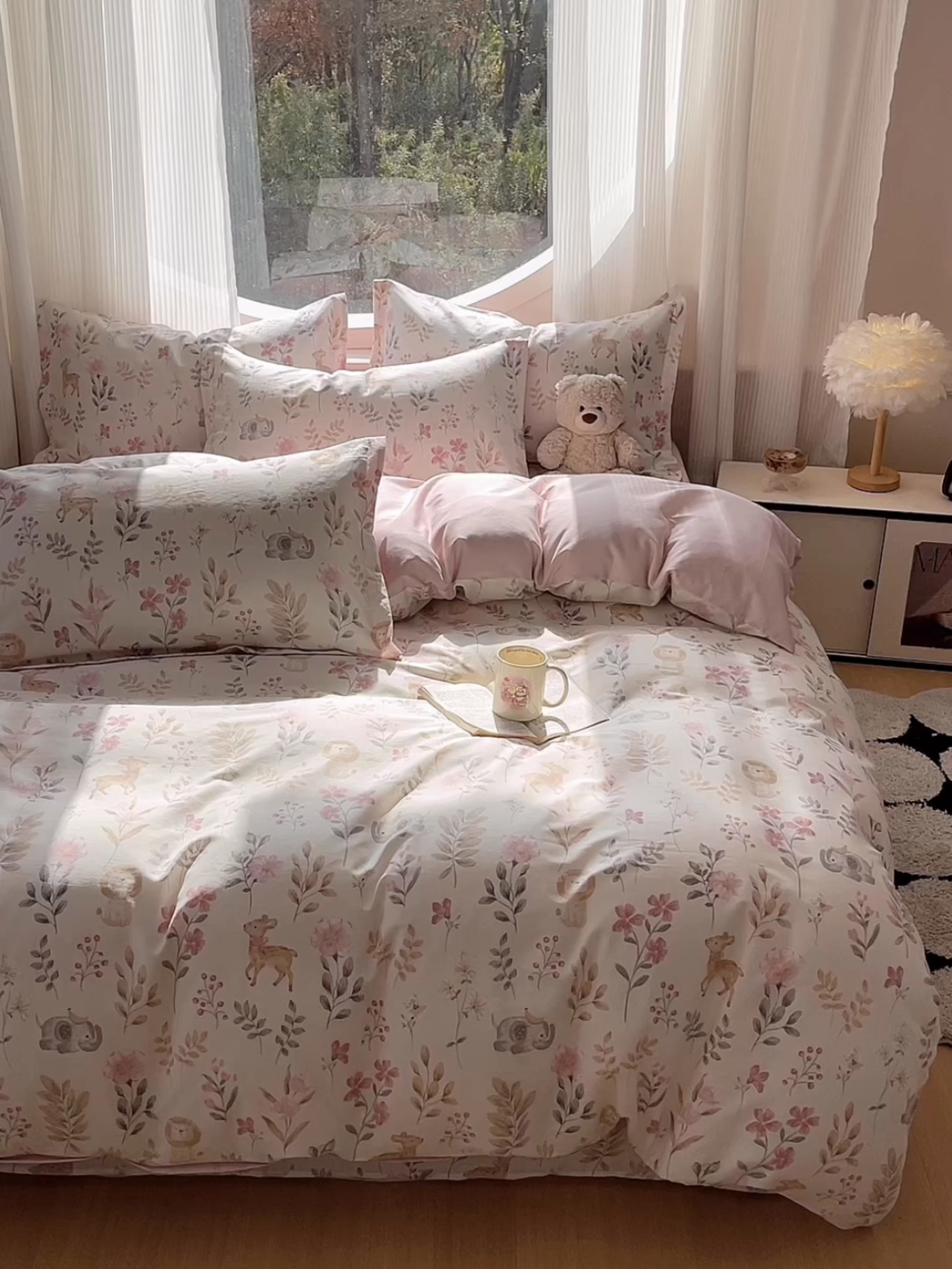 91家纺网 家纺一手货源 找家纺 女子家纺 2026新款全棉纯棉印花单品系列花卉款四件套 自然手记粉