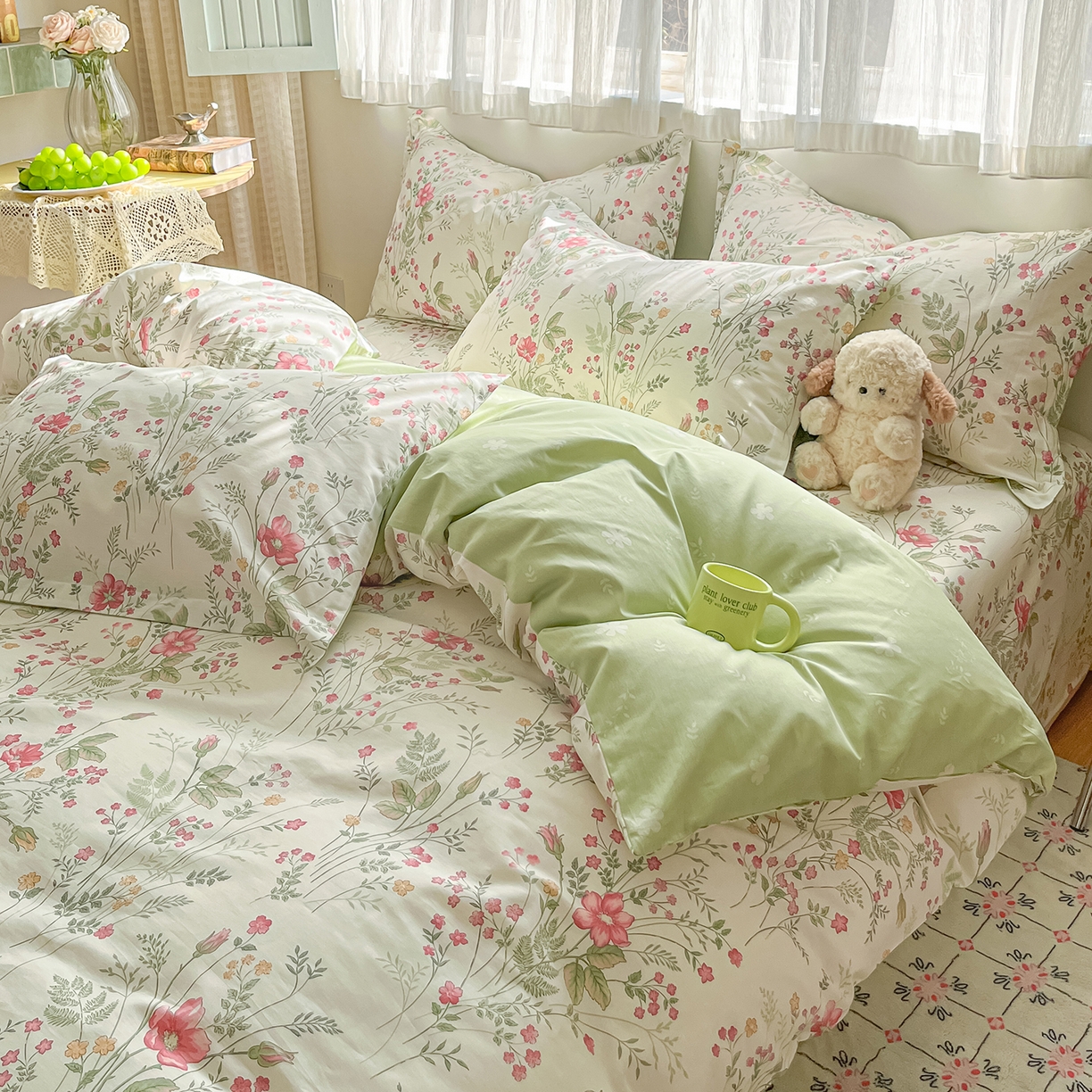 91家纺网 家纺一手货源 找家纺 女子家纺 2026新款全棉纯棉印花单品系列花卉款四件套 玉笛花间