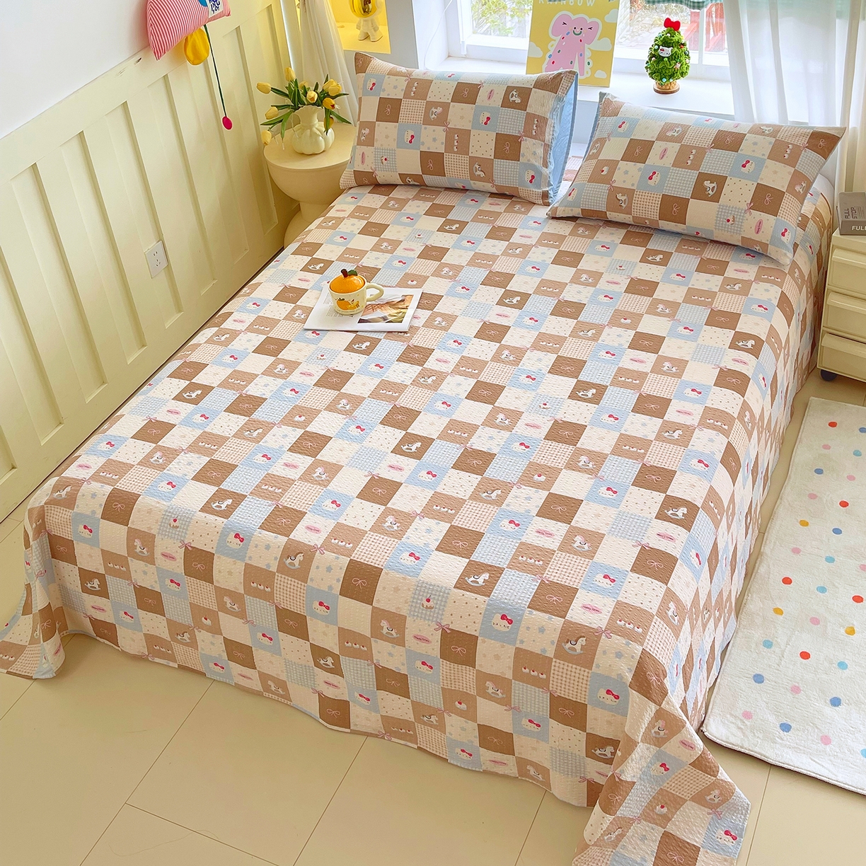 91家纺网 家纺一手货源 找家纺 葡萄家 2026春夏新款A类110克泡芙棉单品床单 床单单件 CD-棋盘木马