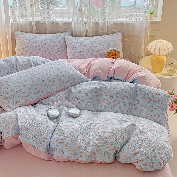 91家纺网 家纺一手货源 找家纺 （总）侯先生家纺新款直播爆款云感双层纱皱皱纱单被套小清新水洗棉