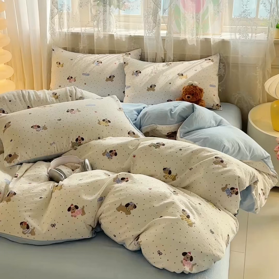 91家纺网 家纺一手货源 找家纺 （总）侯先生家纺新款直播爆款云感双层纱皱皱纱单被套小清新水洗棉