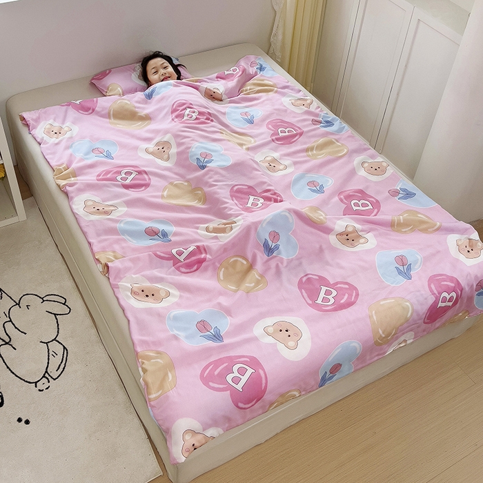 91家纺网 家纺一手货源 找家纺 萌朵防踢被 2025新款儿童竹纤维防踢夏被儿童夏被空调被睡袋防踢被 小爱心