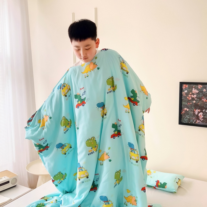 91家纺网 家纺一手货源 找家纺 萌朵防踢被 2025新款儿童竹纤维防踢夏被儿童夏被空调被睡袋防踢被 恐龙飞车