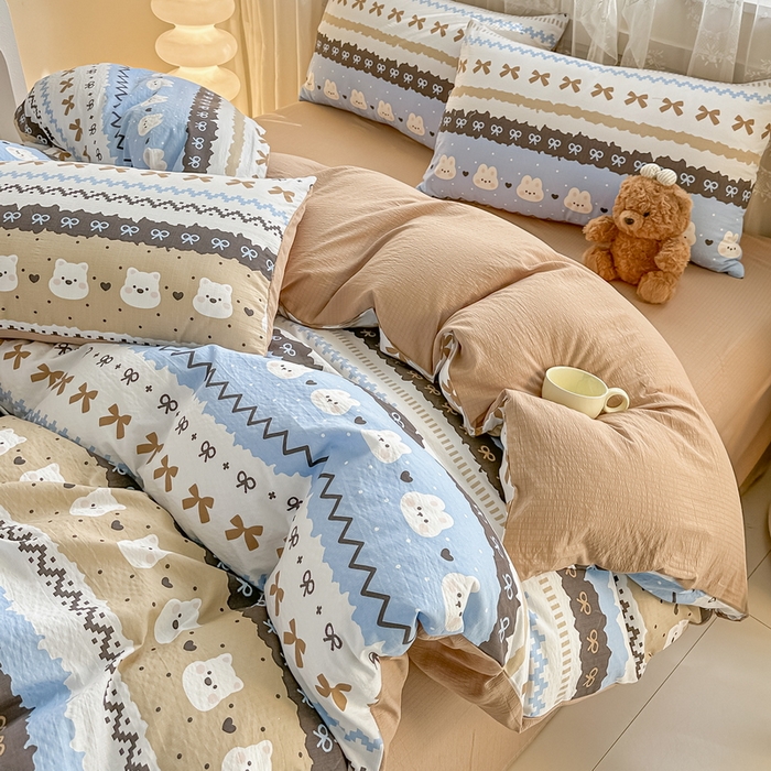 91家纺网 家纺一手货源 找家纺 （总）侯先生家纺新款直播爆款云感双层纱皱皱纱四件套小清新水洗棉床笠