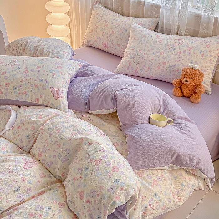 91家纺网 家纺一手货源 找家纺 （总）侯先生家纺新款直播爆款云感双层纱皱皱纱四件套小清新水洗棉床笠