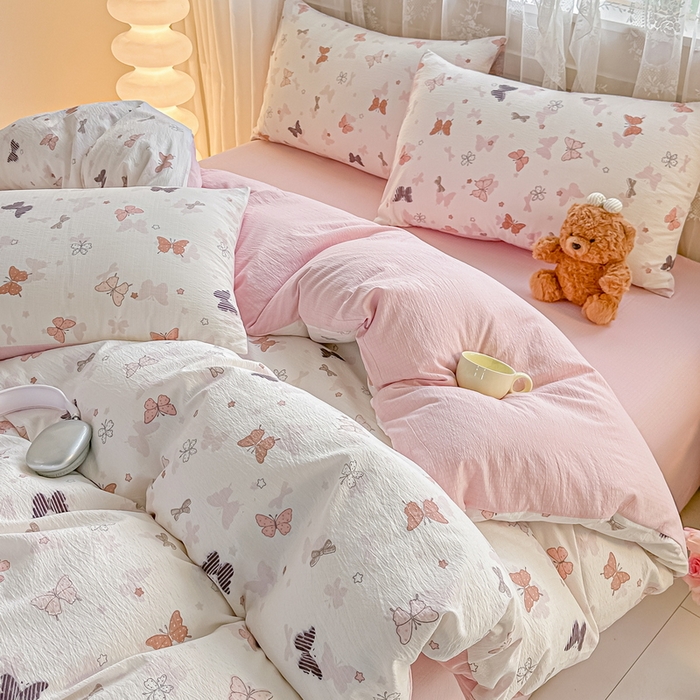 91家纺网 家纺一手货源 找家纺 （总）侯先生家纺新款直播爆款云感双层纱皱皱纱四件套小清新水洗棉床笠