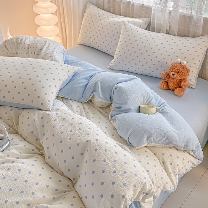 91家纺网 家纺一手货源 找家纺 （总）侯先生家纺新款直播爆款云感双层纱皱皱纱四件套小清新水洗棉床笠