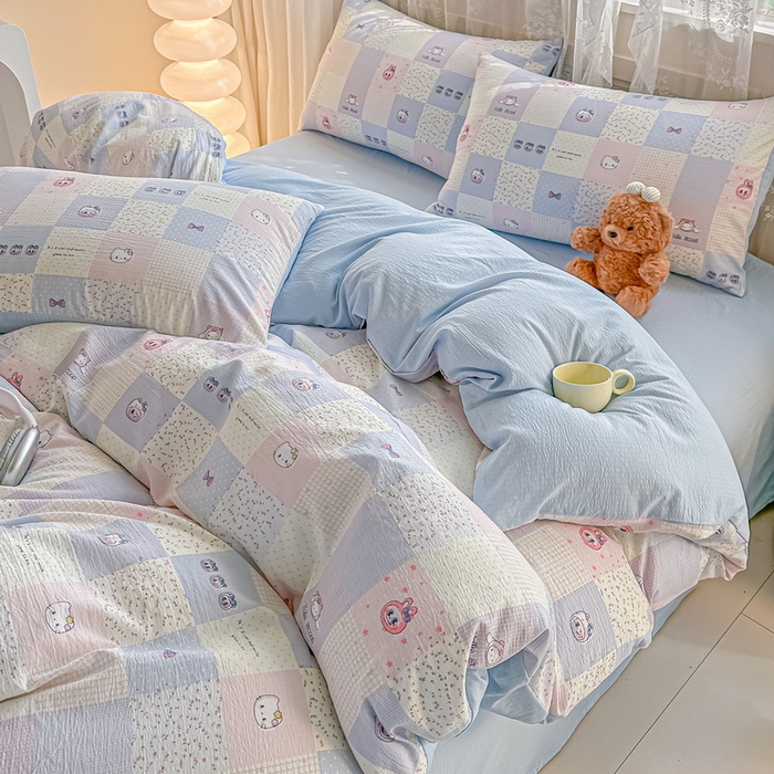 91家纺网 家纺一手货源 找家纺 （总）侯先生家纺新款直播爆款云感双层纱皱皱纱四件套小清新水洗棉床笠