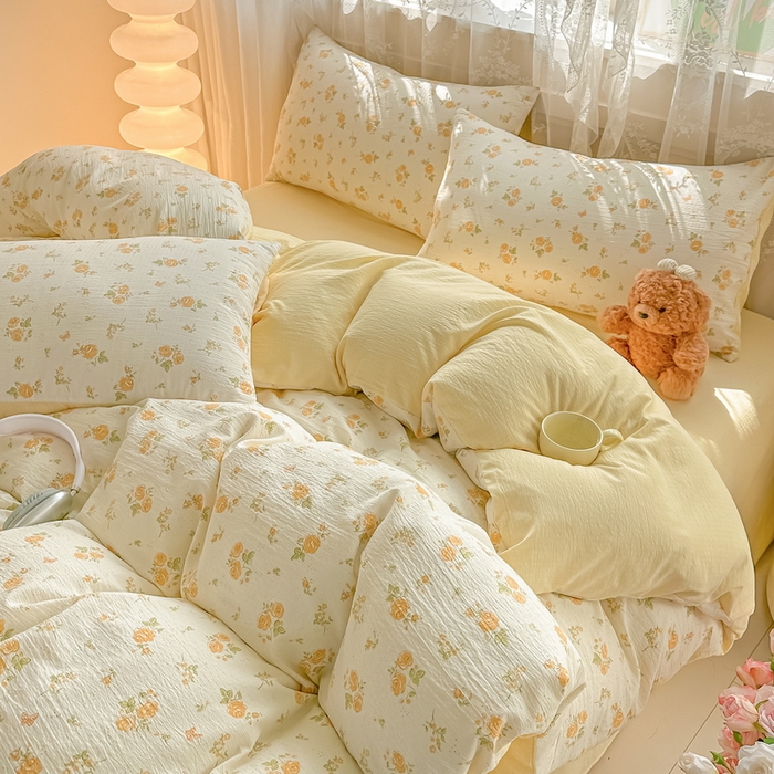 91家纺网 家纺一手货源 找家纺 （总）侯先生家纺新款直播爆款云感双层纱皱皱纱四件套小清新水洗棉床笠