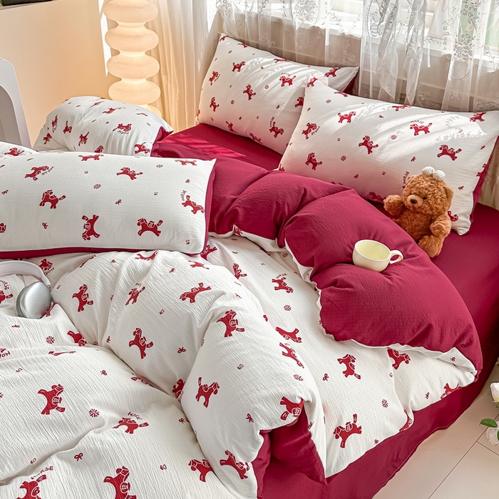 91家纺网 家纺一手货源 找家纺 （总）侯先生家纺新款直播爆款云感双层纱皱皱纱四件套小清新水洗棉床笠