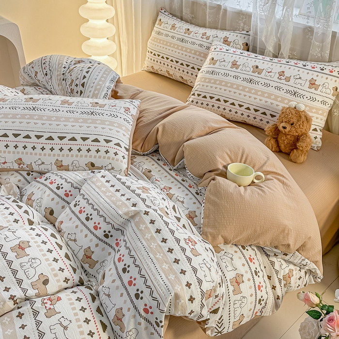 91家纺网 家纺一手货源 找家纺 （总）侯先生家纺新款直播爆款云感双层纱皱皱纱四件套小清新水洗棉床笠