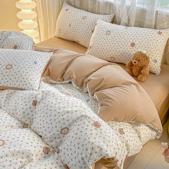 91家纺网 家纺一手货源 找家纺 （总）侯先生家纺新款直播爆款云感双层纱皱皱纱四件套小清新水洗棉床笠