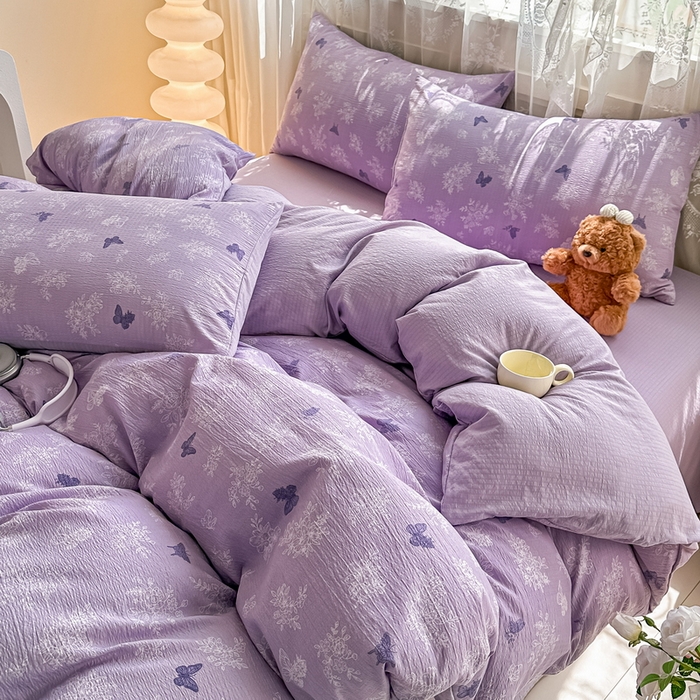 91家纺网 家纺一手货源 找家纺 （总）侯先生家纺新款直播爆款云感双层纱皱皱纱四件套小清新水洗棉床笠