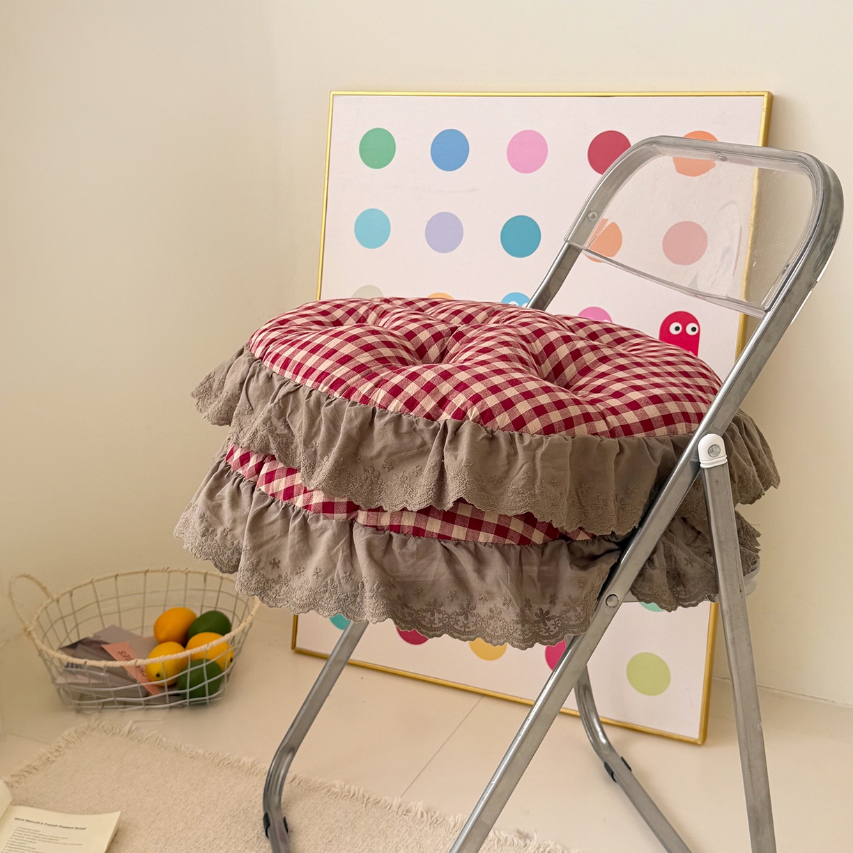 91家纺网 家纺一手货源 找家纺 座享家 2026新款全棉色织大花边蒲团 红格