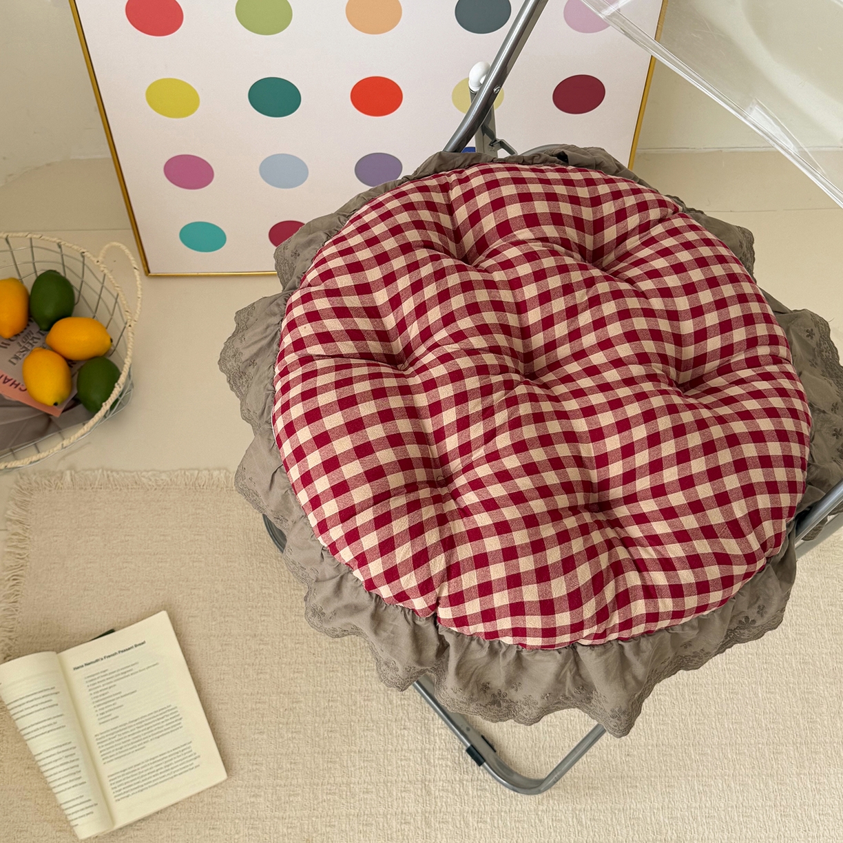 91家纺网 家纺一手货源 找家纺 座享家 2026新款全棉色织大花边蒲团 红格