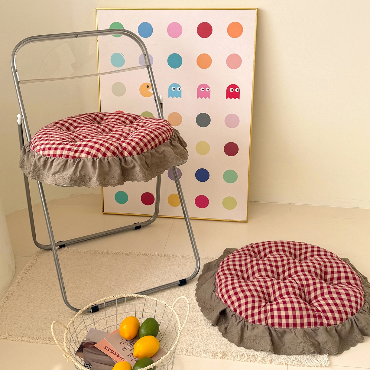 91家纺网 家纺一手货源 找家纺 座享家 2026新款全棉色织大花边蒲团 红格