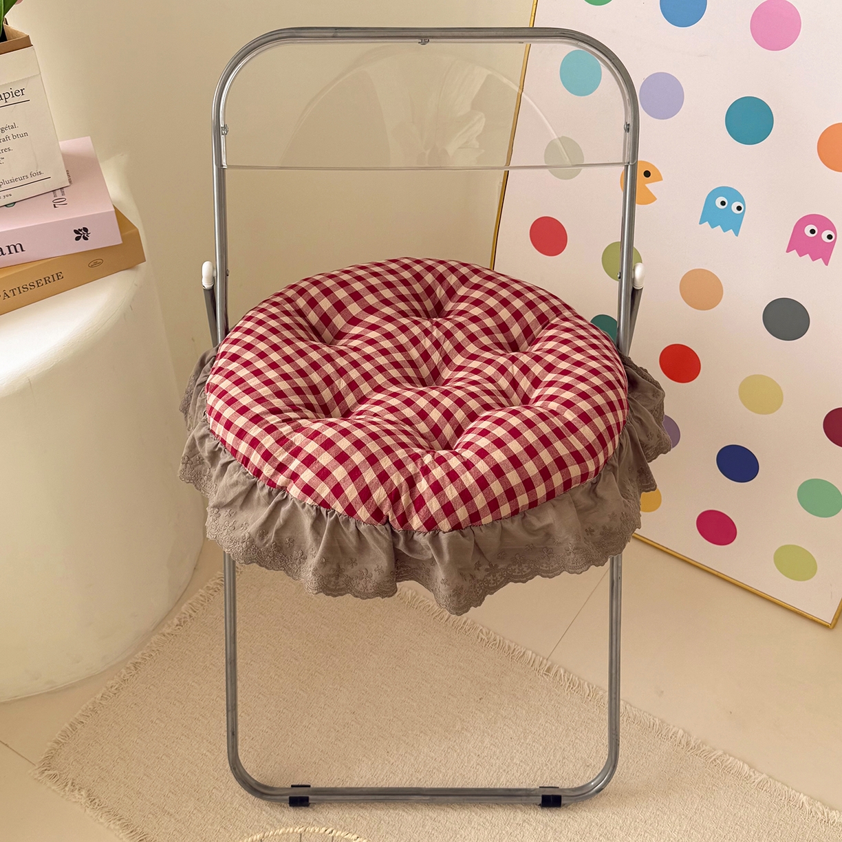 91家纺网 家纺一手货源 找家纺 座享家 2026新款全棉色织大花边蒲团 红格