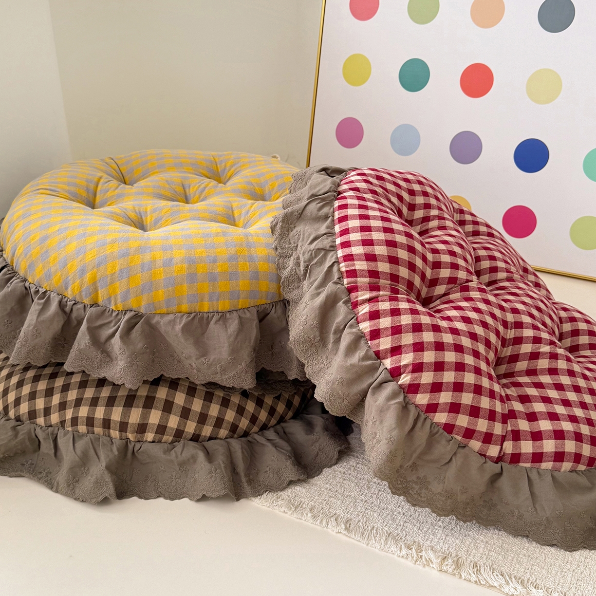 91家纺网 家纺一手货源 找家纺 座享家 2026新款全棉色织大花边蒲团 组合图仅供展示-不可下单