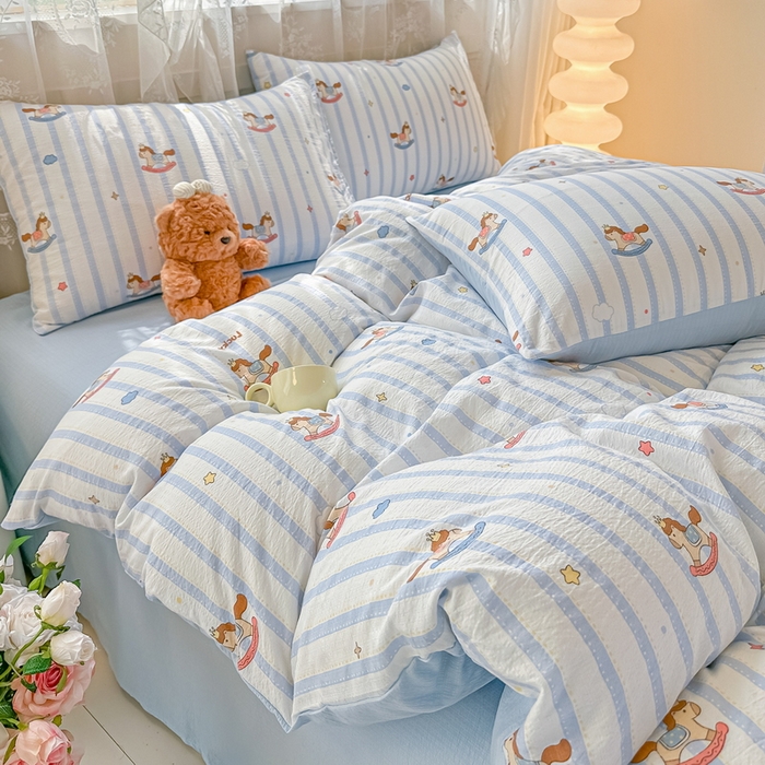 91家纺网 家纺一手货源 找家纺 （总）侯先生家纺新款直播爆款云感双层纱皱皱纱四件套小清新水洗棉床笠