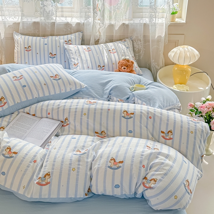 91家纺网 家纺一手货源 找家纺 （总）侯先生家纺新款直播爆款云感双层纱皱皱纱四件套小清新水洗棉床笠