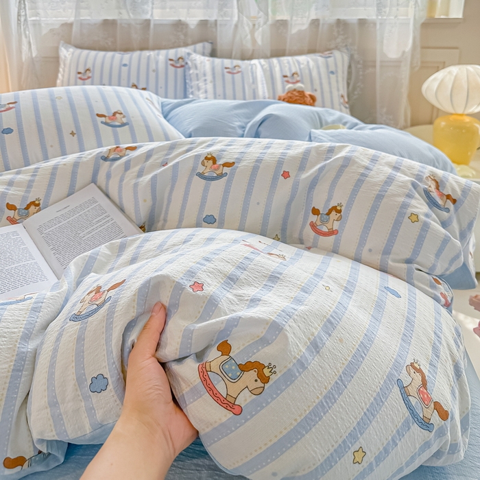 91家纺网 家纺一手货源 找家纺 （总）侯先生家纺新款直播爆款云感双层纱皱皱纱四件套小清新水洗棉床笠