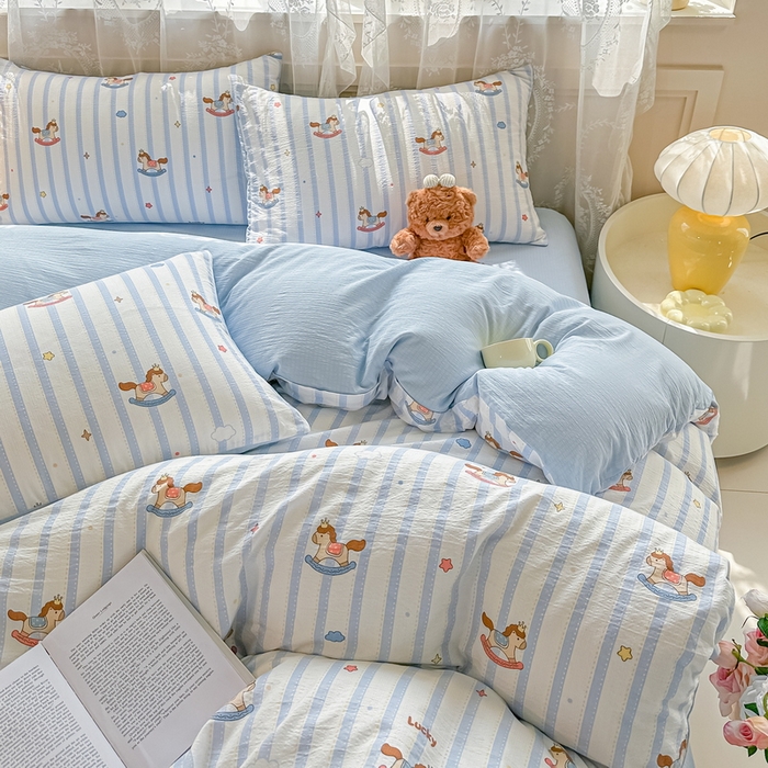 91家纺网 家纺一手货源 找家纺 （总）侯先生家纺新款直播爆款云感双层纱皱皱纱四件套小清新水洗棉床笠