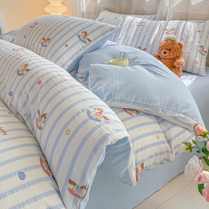 91家纺网 家纺一手货源 找家纺 （总）侯先生家纺新款直播爆款云感双层纱皱皱纱四件套小清新水洗棉床笠