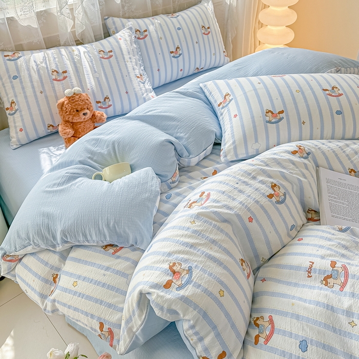 91家纺网 家纺一手货源 找家纺 （总）侯先生家纺新款直播爆款云感双层纱皱皱纱四件套小清新水洗棉床笠