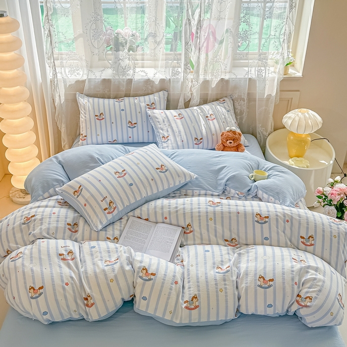 91家纺网 家纺一手货源 找家纺 （总）侯先生家纺新款直播爆款云感双层纱皱皱纱四件套小清新水洗棉床笠