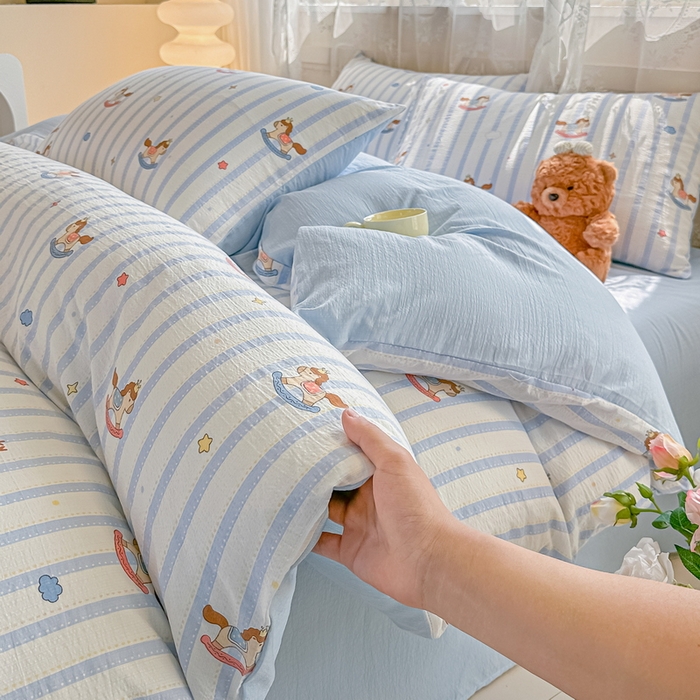 91家纺网 家纺一手货源 找家纺 （总）侯先生家纺新款直播爆款云感双层纱皱皱纱四件套小清新水洗棉床笠