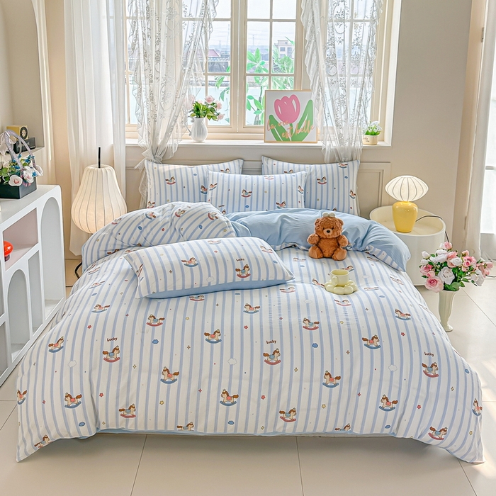 91家纺网 家纺一手货源 找家纺 （总）侯先生家纺新款直播爆款云感双层纱皱皱纱四件套小清新水洗棉床笠