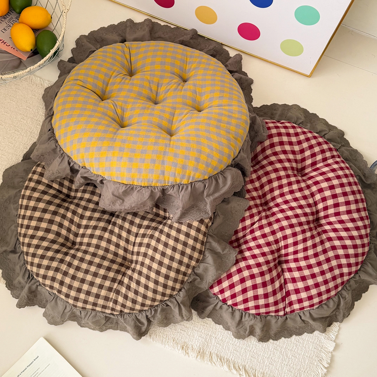 91家纺网 家纺一手货源 找家纺 座享家 2026新款全棉色织大花边蒲团 组合图仅供展示-不可下单