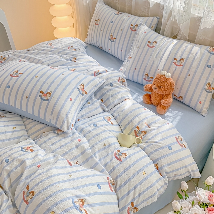 91家纺网 家纺一手货源 找家纺 （总）侯先生家纺新款直播爆款云感双层纱皱皱纱四件套小清新水洗棉床笠