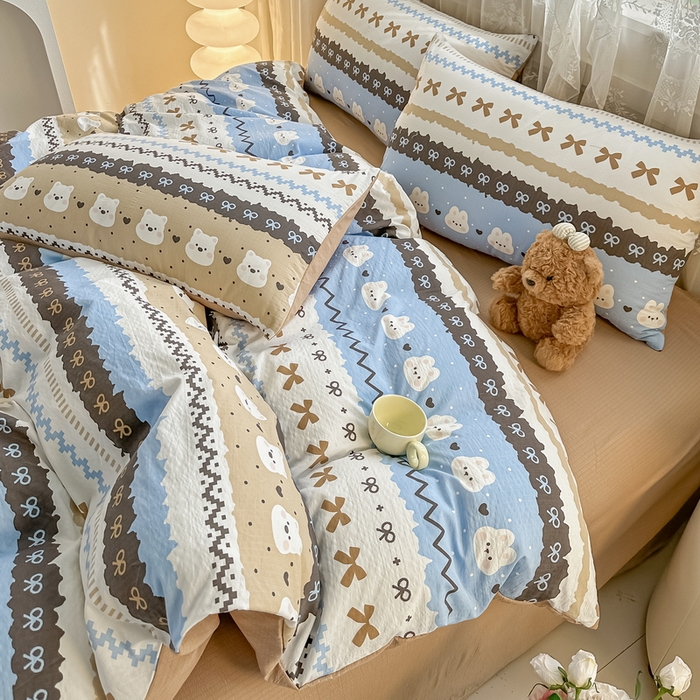 91家纺网 家纺一手货源 找家纺 侯先生家纺新款直播爆款云感双层纱皱皱纱四件套小清新水洗棉床笠 贝尔岛