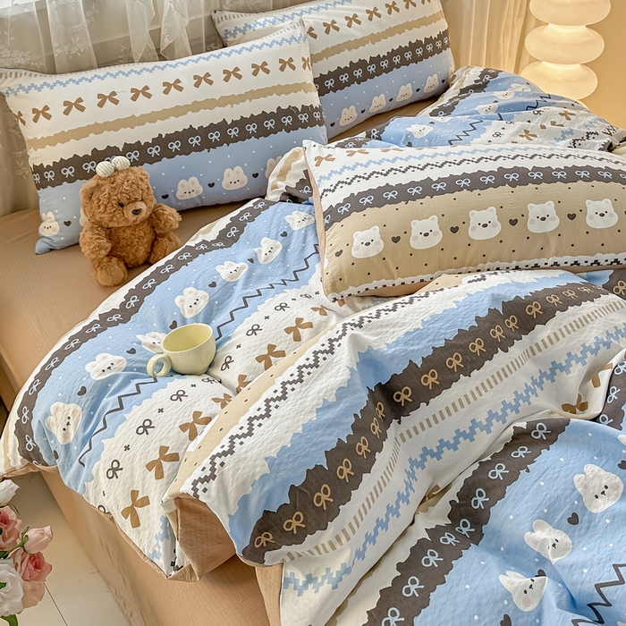 91家纺网 家纺一手货源 找家纺 侯先生家纺新款直播爆款云感双层纱皱皱纱四件套小清新水洗棉床笠 贝尔岛