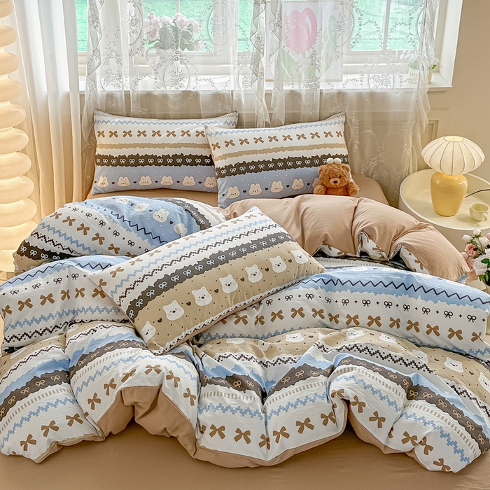 91家纺网 家纺一手货源 找家纺 侯先生家纺新款直播爆款云感双层纱皱皱纱四件套小清新水洗棉床笠 贝尔岛