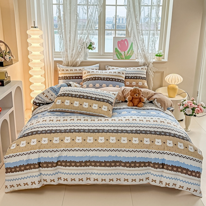 91家纺网 家纺一手货源 找家纺 侯先生家纺新款直播爆款云感双层纱皱皱纱四件套小清新水洗棉床笠 贝尔岛