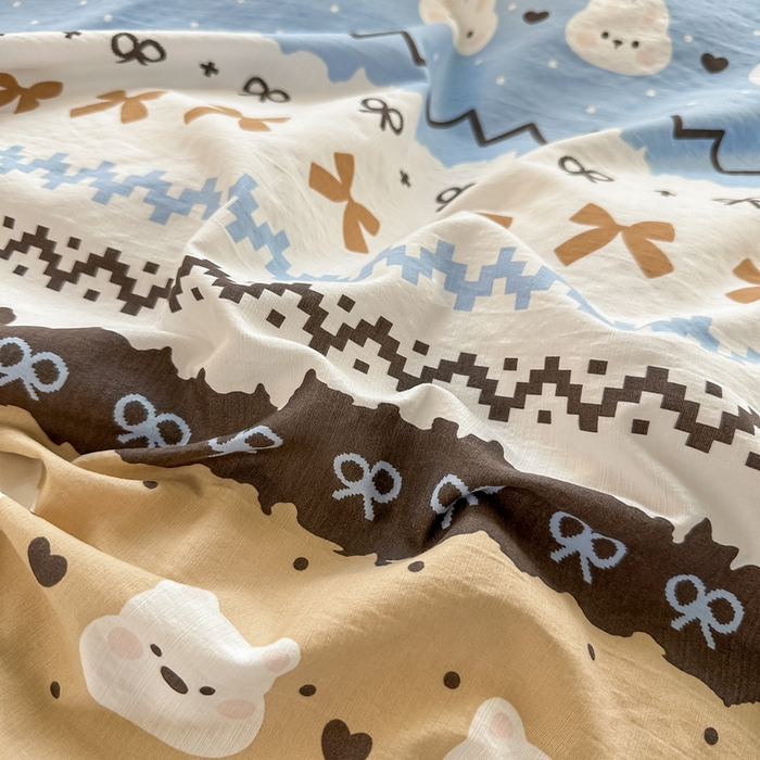 91家纺网 家纺一手货源 找家纺 侯先生家纺新款直播爆款云感双层纱皱皱纱四件套小清新水洗棉床笠 贝尔岛