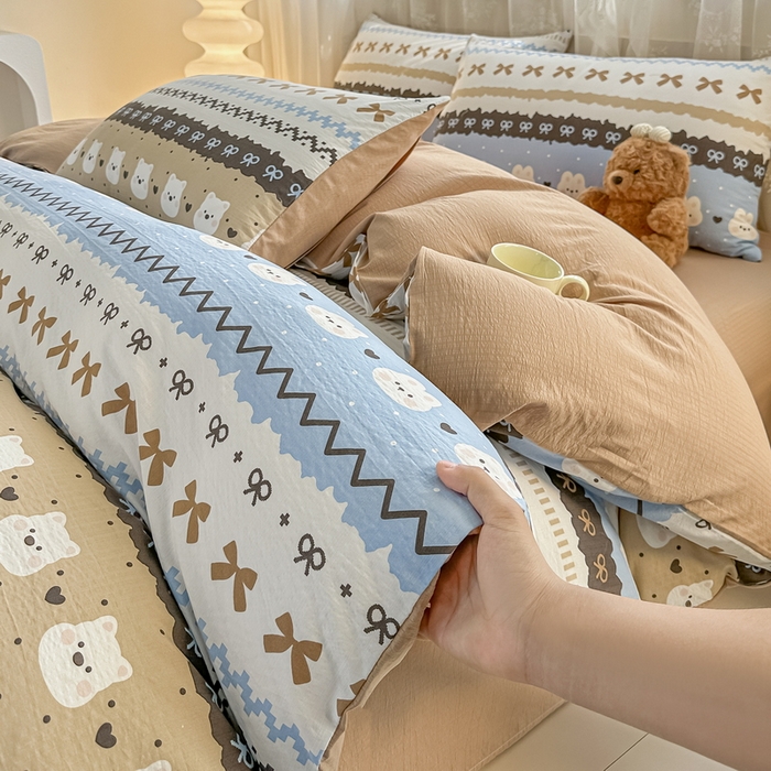 91家纺网 家纺一手货源 找家纺 侯先生家纺新款直播爆款云感双层纱皱皱纱四件套小清新水洗棉床笠 贝尔岛