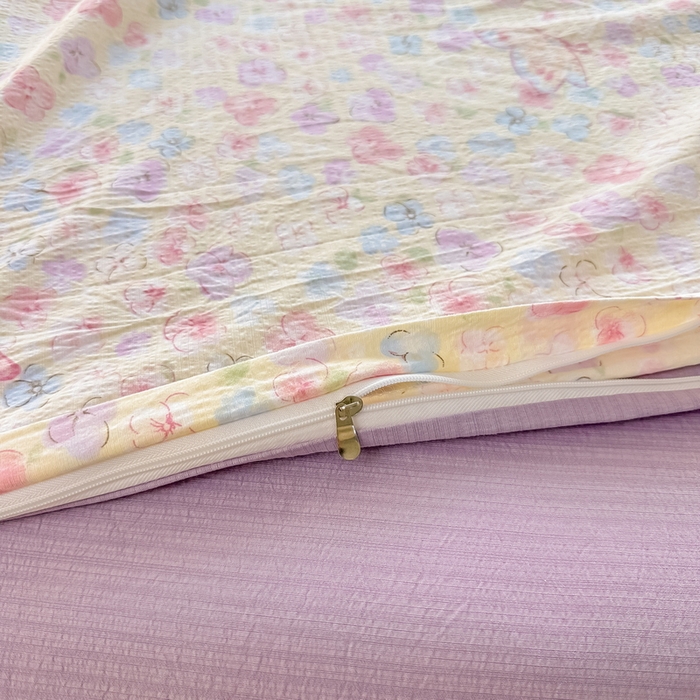 91家纺网 家纺一手货源 找家纺 侯先生家纺新款直播爆款云感双层纱皱皱纱四件套小清新水洗棉床笠 繁花蝶影