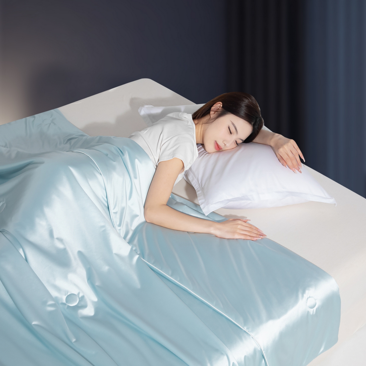 91家纺网 家纺一手货源 找家纺 亿莱鑫 2026新款高端天丝凉感夏被 被子被芯 冰川蓝