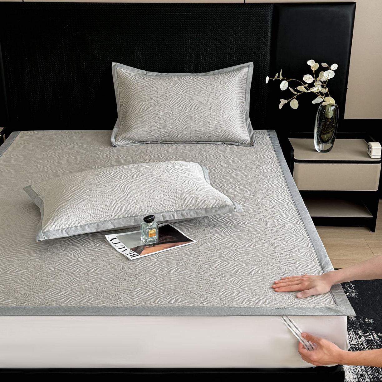 91家纺网 家纺一手货源 找家纺 倾慕家纺 2026新款立体提花冰豆豆凉席 山丘灰