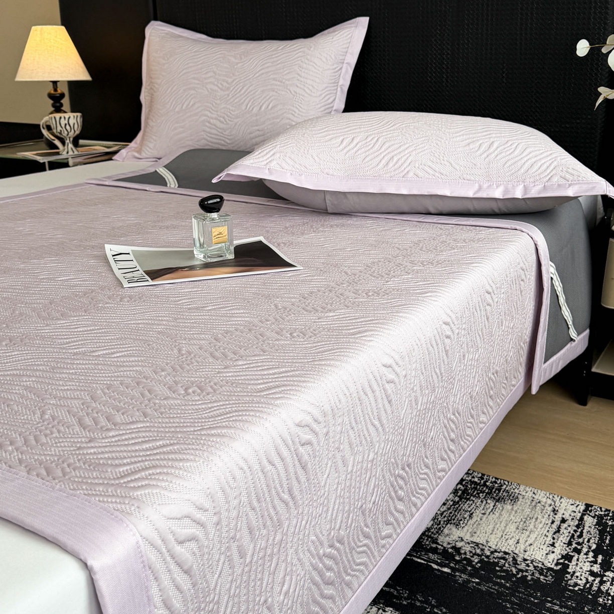 91家纺网 家纺一手货源 找家纺 倾慕家纺 2026新款立体提花冰豆豆凉席 山丘紫