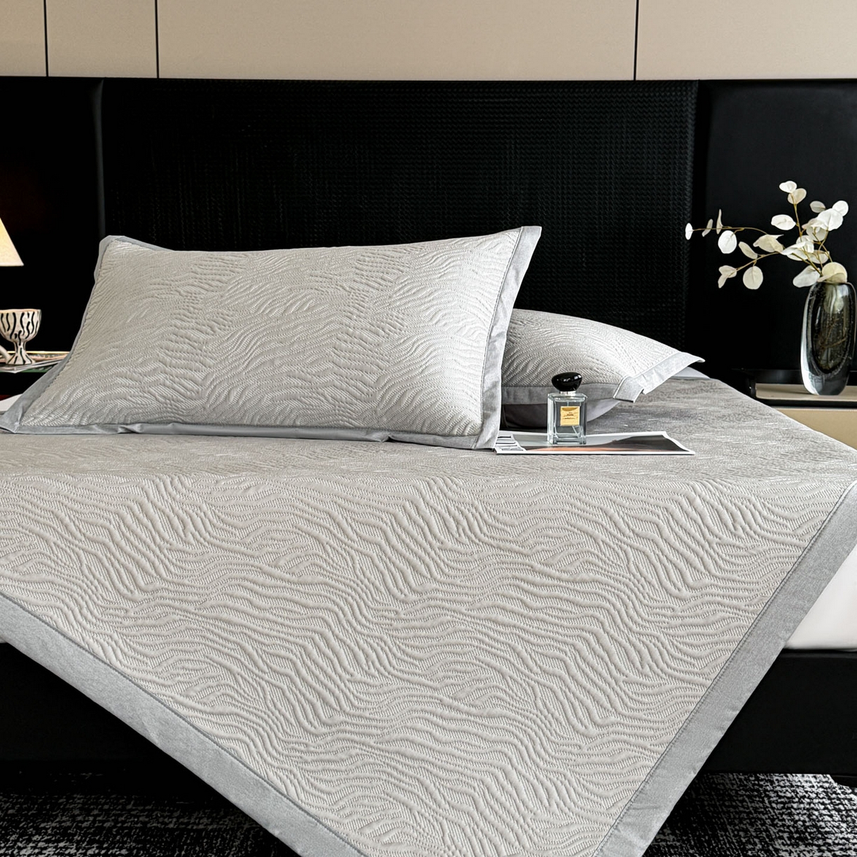 91家纺网 家纺一手货源 找家纺 倾慕家纺 2026新款立体提花冰豆豆凉席 山丘灰