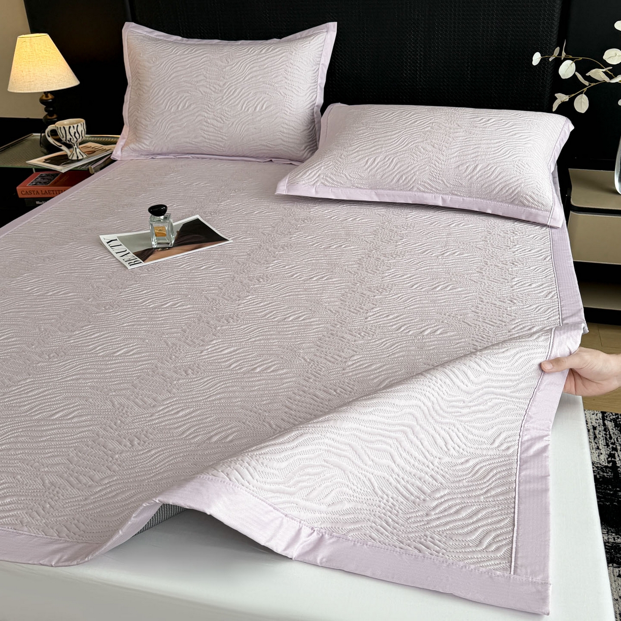 91家纺网 家纺一手货源 找家纺 倾慕家纺 2026新款立体提花冰豆豆凉席 山丘紫