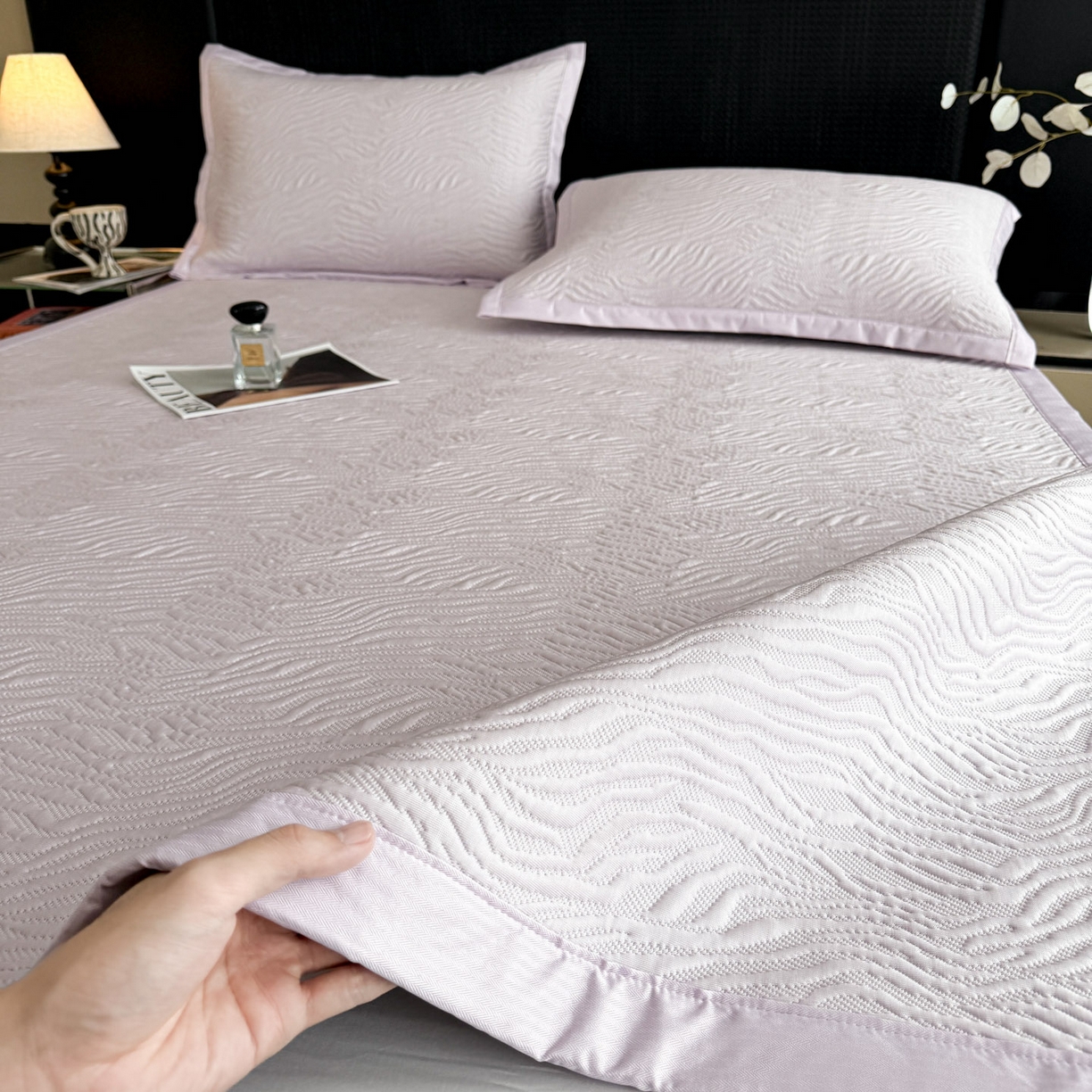 91家纺网 家纺一手货源 找家纺 倾慕家纺 2026新款立体提花冰豆豆凉席 山丘紫