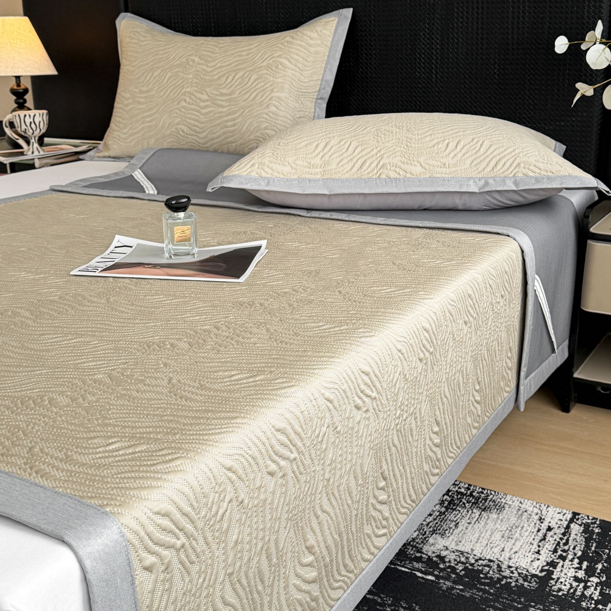 91家纺网 家纺一手货源 找家纺 倾慕家纺 2026新款立体提花冰豆豆凉席 山丘香槟