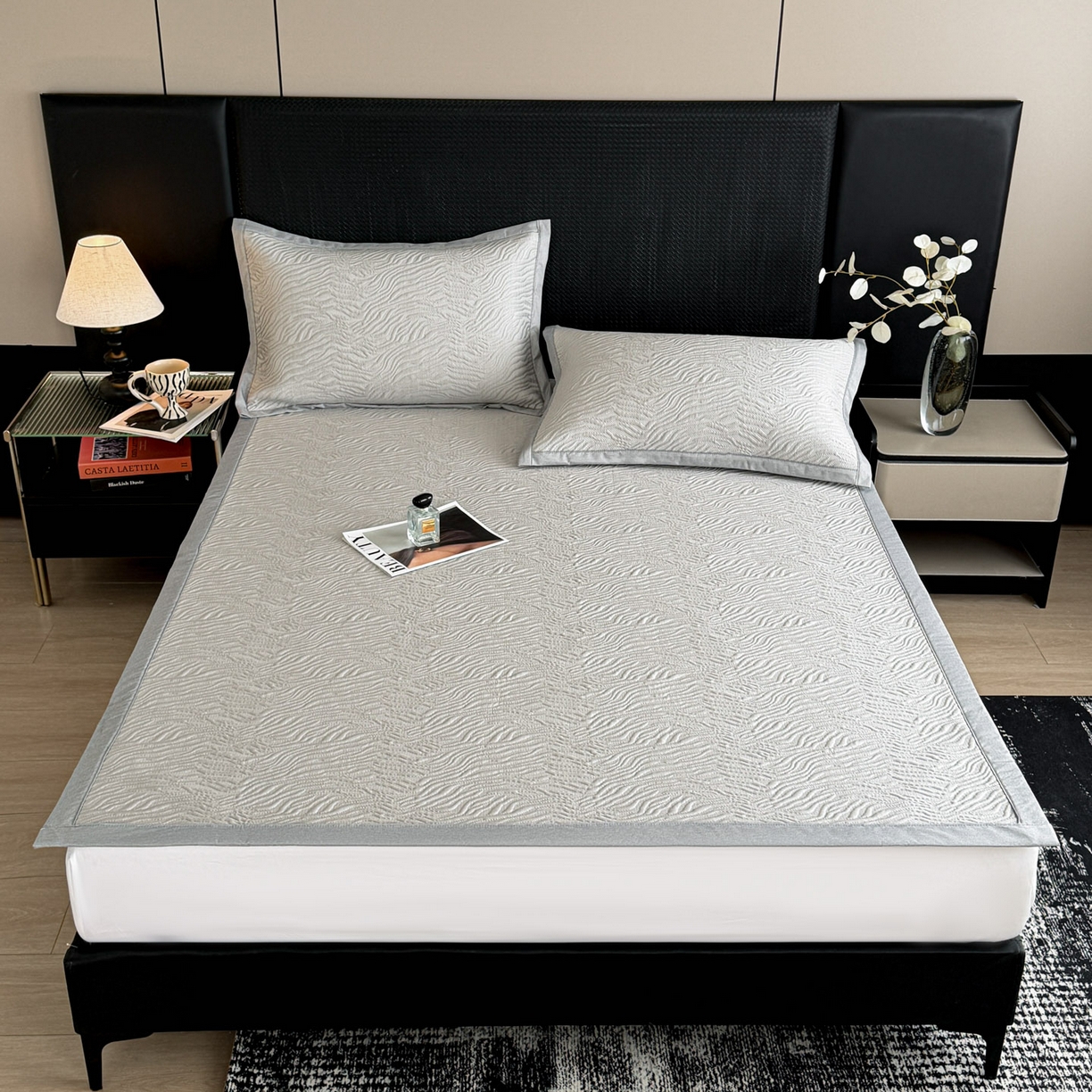 91家纺网 家纺一手货源 找家纺 倾慕家纺 2026新款立体提花冰豆豆凉席 山丘灰